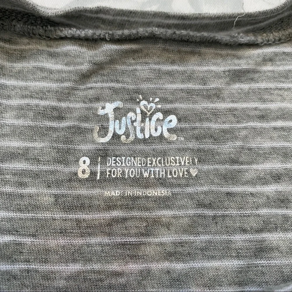Justice Size 8 Striped Shirt with Joyful Patches